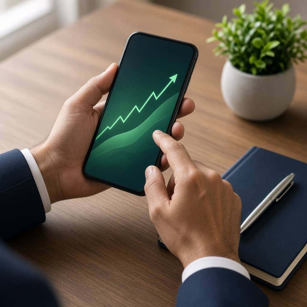 A rising savings chart on a phone